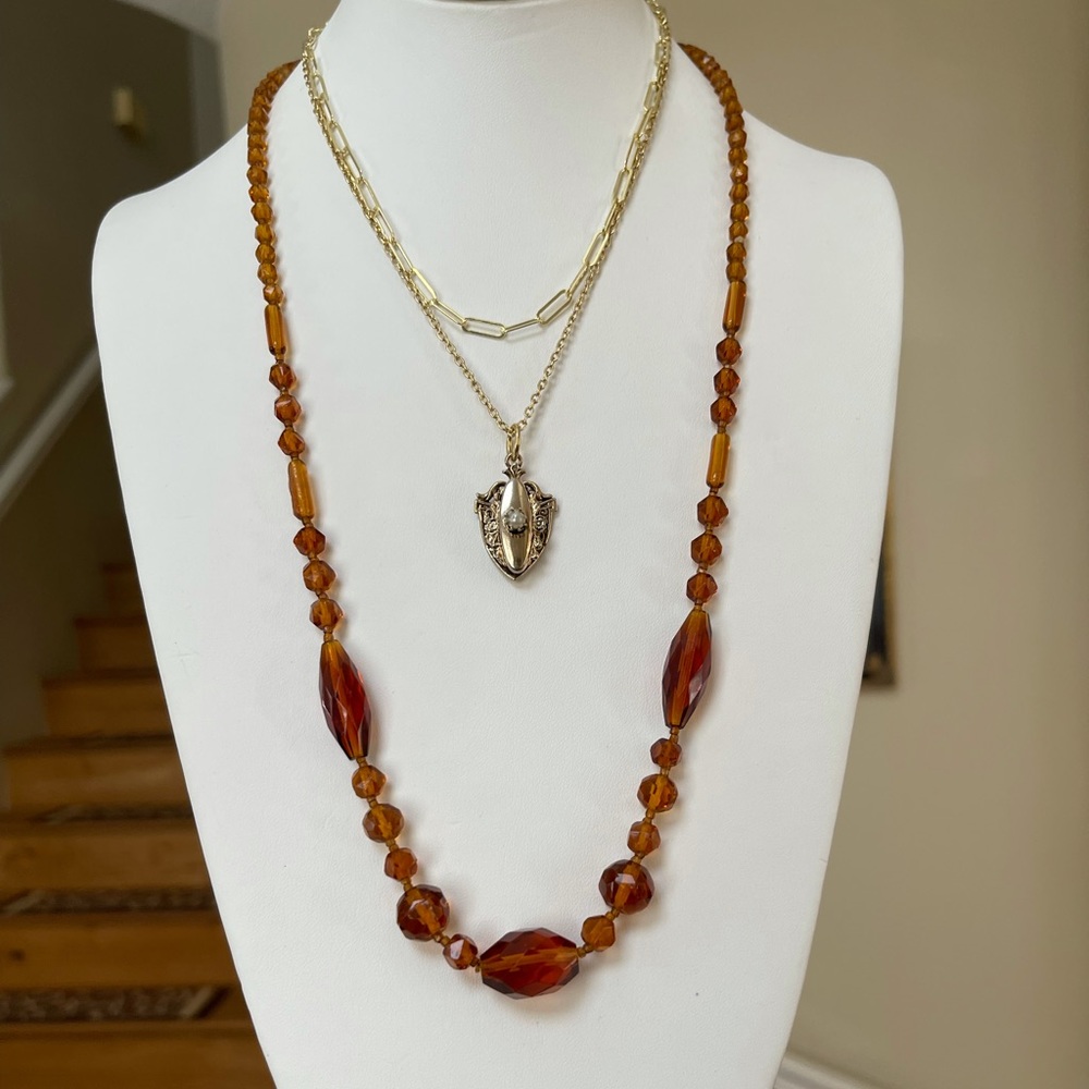 1950s honey amber glass necklace - Picture 7 of 7